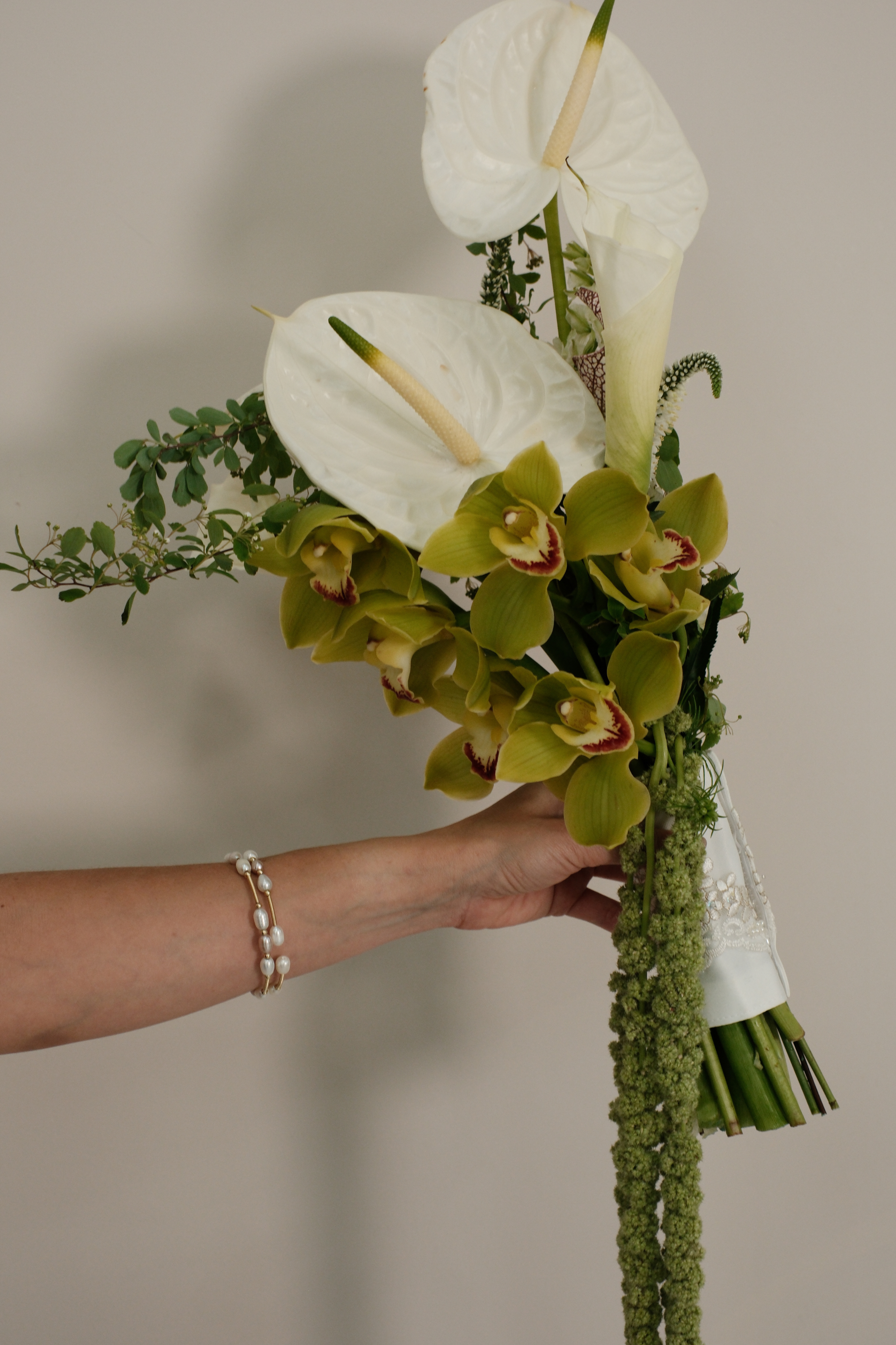 Cascade amaranthus, anturius, cymbidium