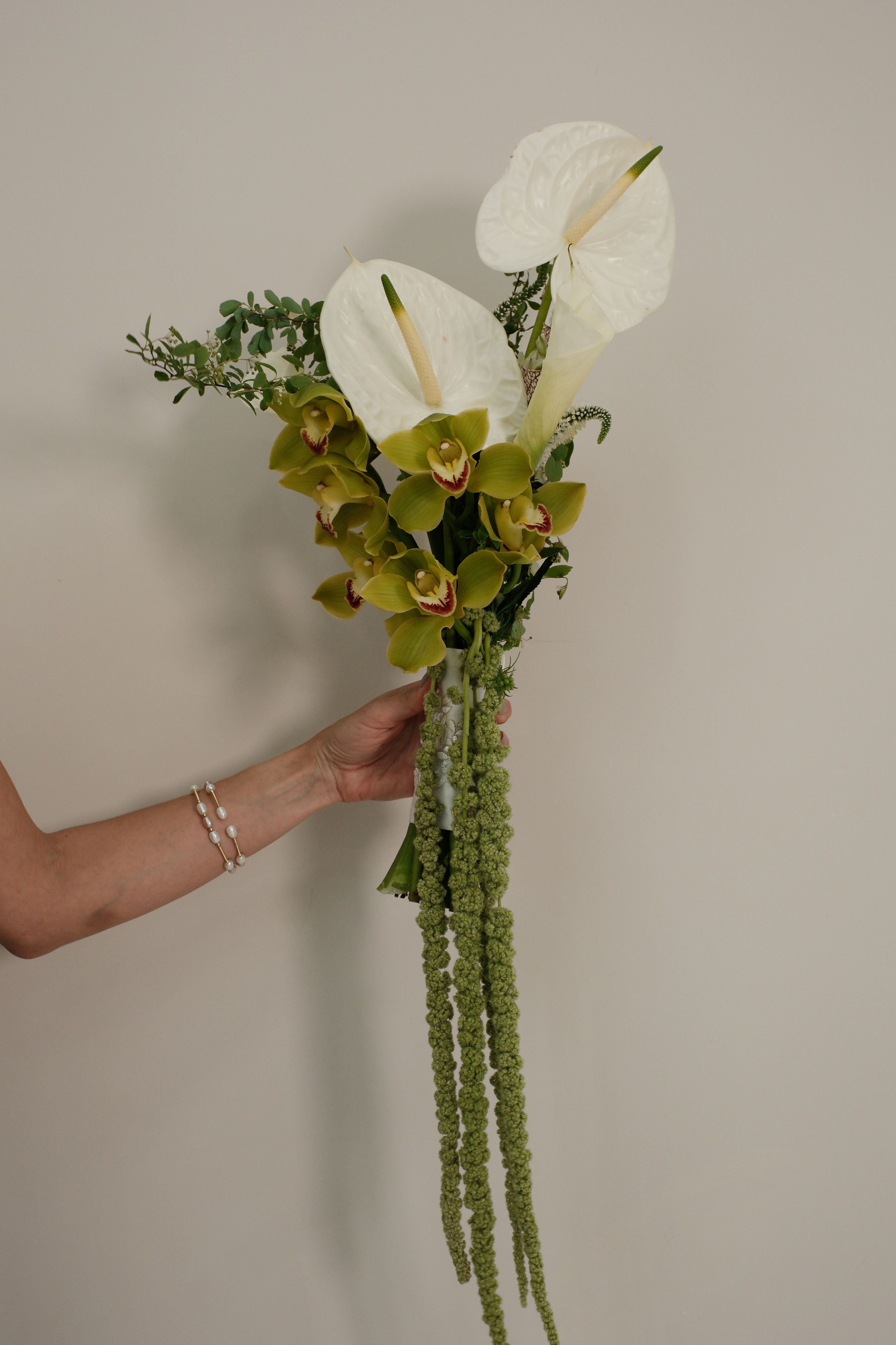 Cascade amaranthus, anturius, cymbidium
