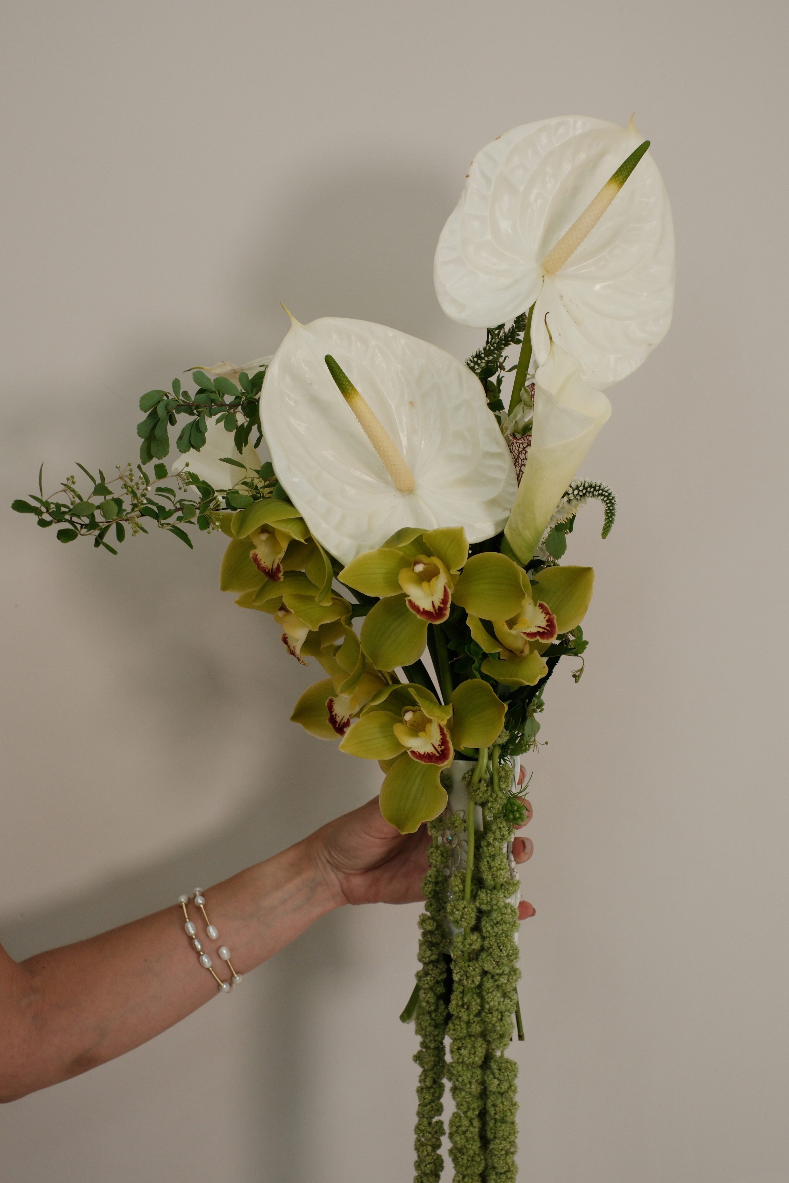  Cascade amaranthus, anturius, cymbidium.