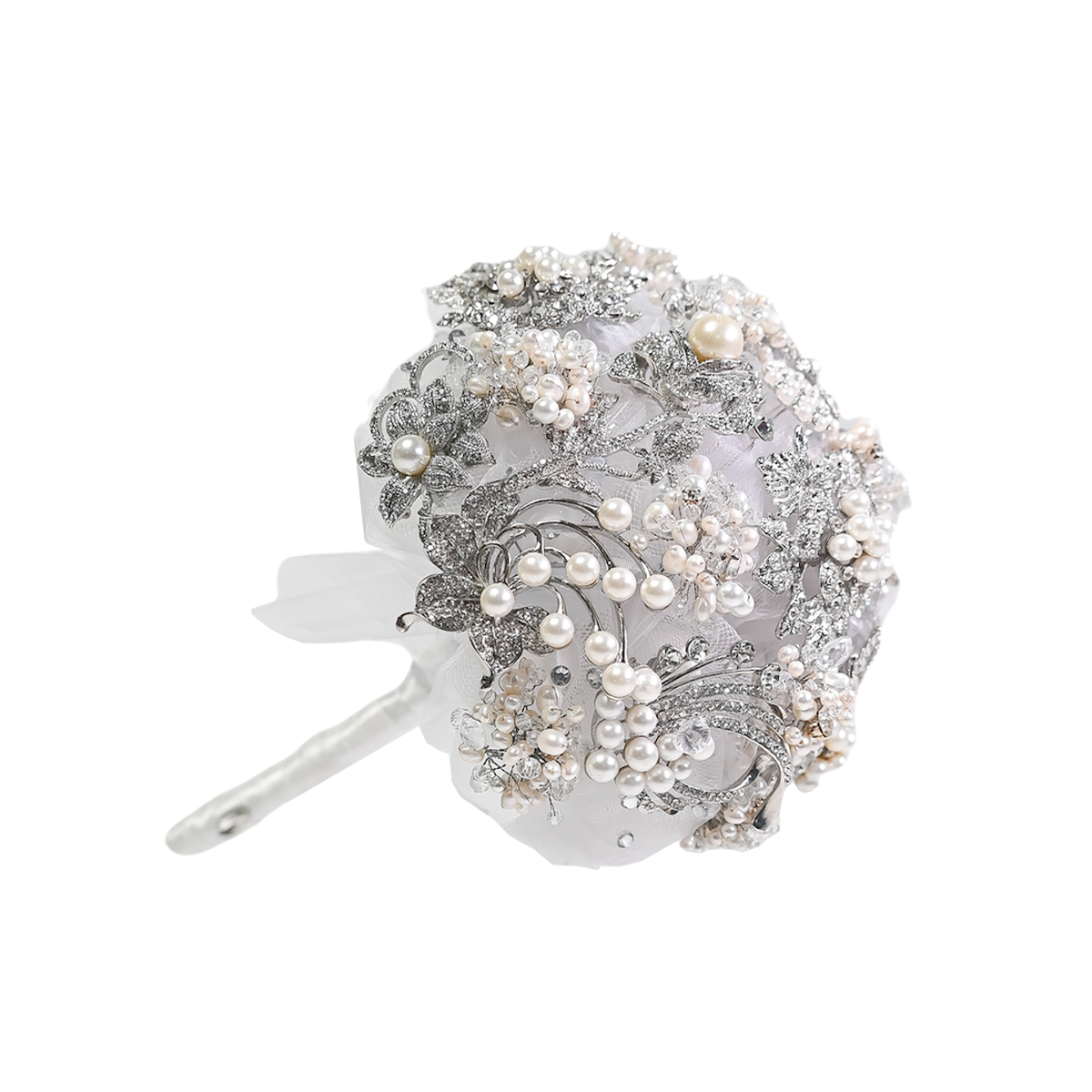 Handmade Wedding Bridal Bouquet Satin Rose Clear Crystal Brooch Rhinestone Crown 